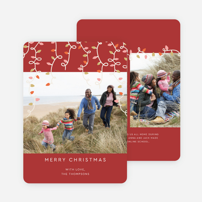 Unraveling String Lights Christmas Cards - Red