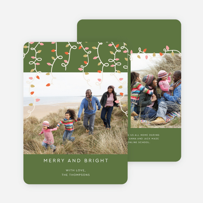 Unraveling String Lights Multi Photo Holiday Cards - Green