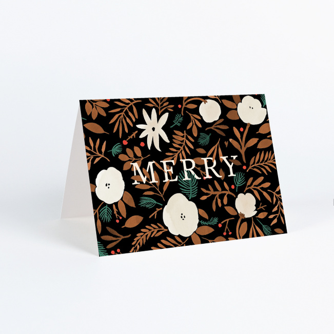 Merry Florals Business and Corporate Holiday Cards - Brown