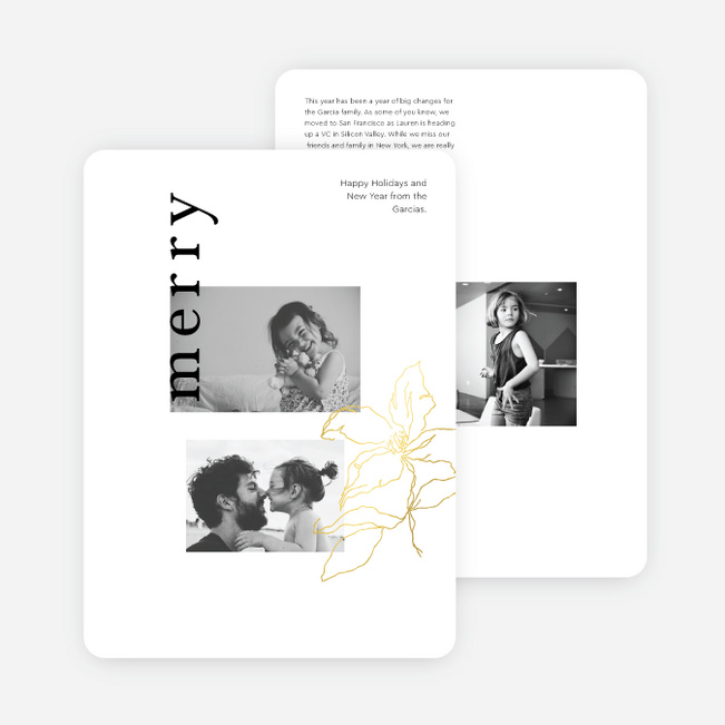 Foil Flower Portrait Christmas Cards - Yellow