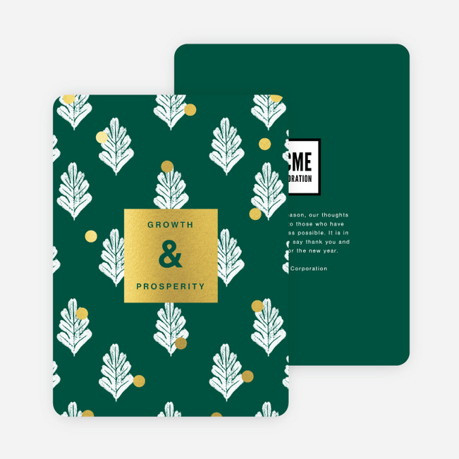Foil Oak Pattern Business and Corporate Holiday Cards - Yellow