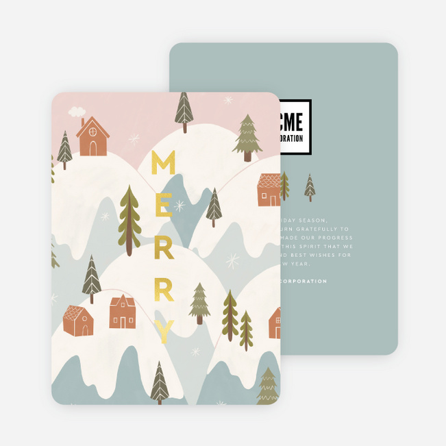 Foil Snowy Mountain Business and Corporate Holiday Cards - Yellow