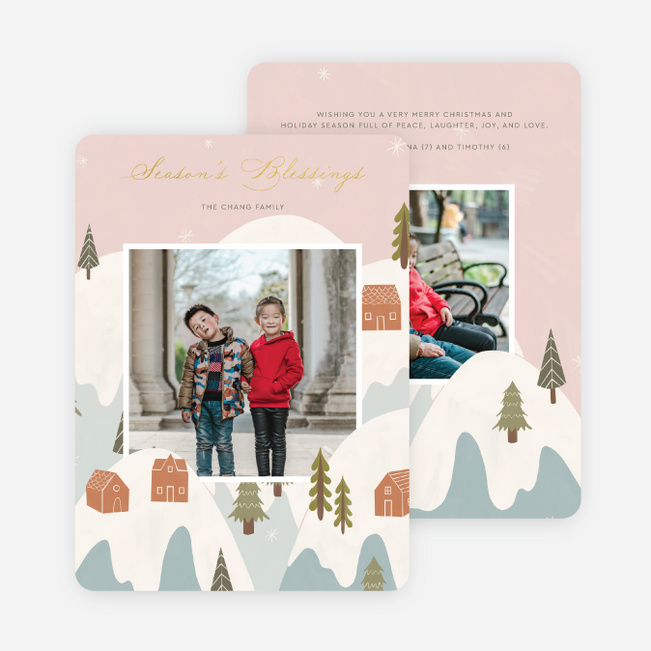 Foil Snowy Mountain Christmas Cards - Yellow