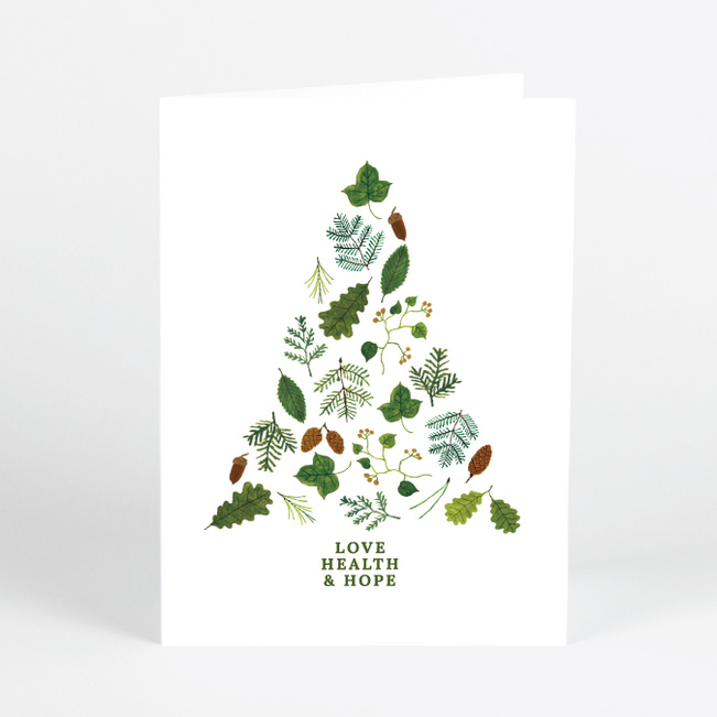 Tree of Leaves Business and Corporate Holiday Cards - Green