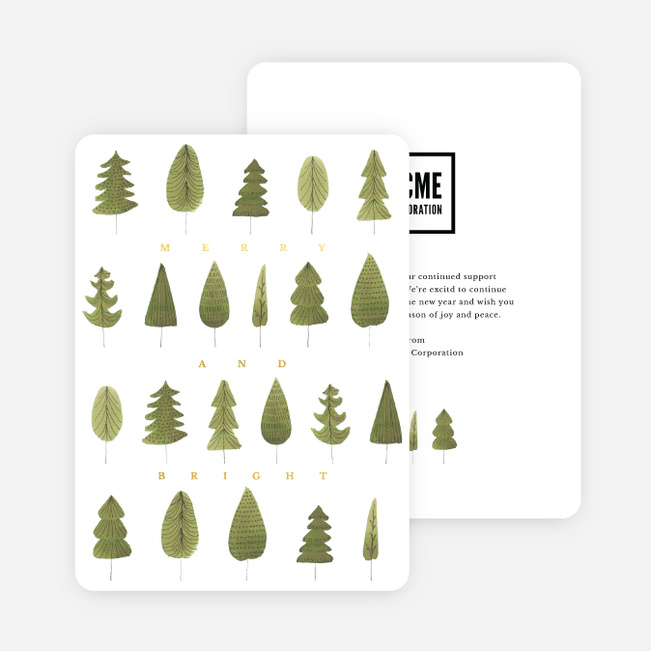 Foil Tree Gathering Business and Corporate Holiday Cards - Yellow
