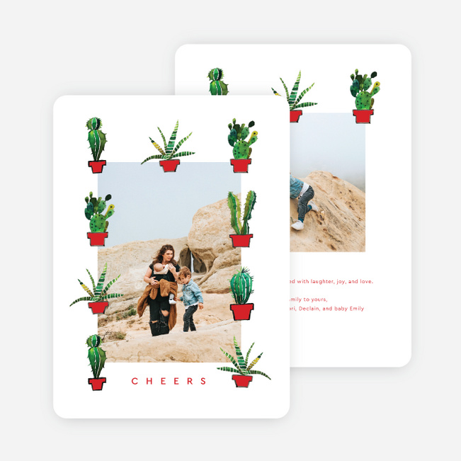 Cactus Frame Multi Photo Holiday Cards - Red