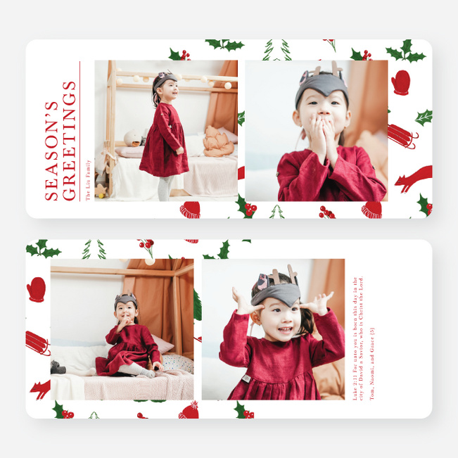 Spirited Pattern Multi Photo Holiday Cards - Red
