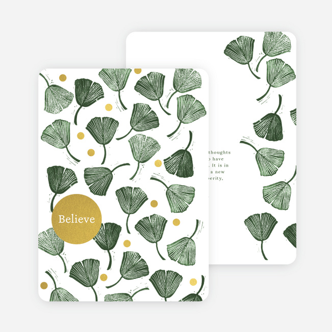 Foil Falling Leaves Business and Corporate Holiday Cards - Yellow