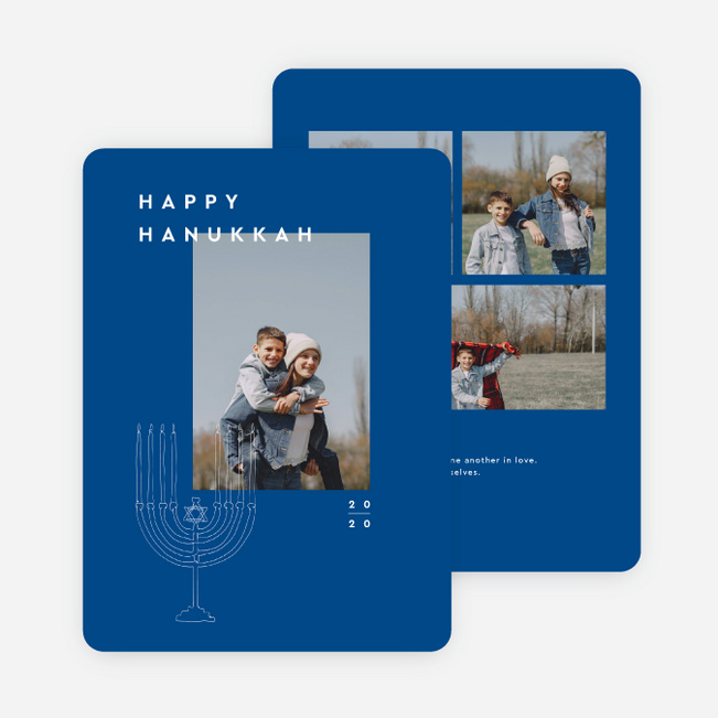 Classic Menorah Hanukkah Cards - Blue