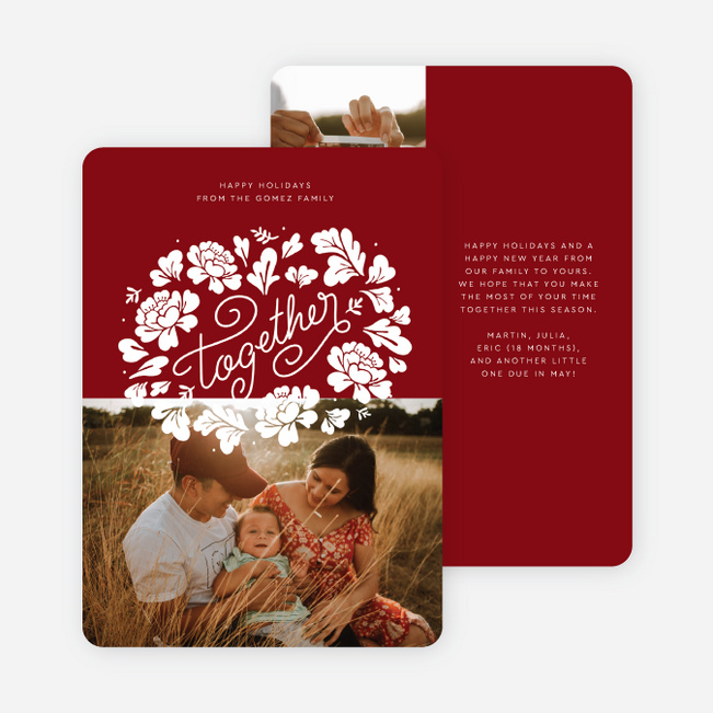 Blossoming Wreath Multi Photo Holiday Cards - Red