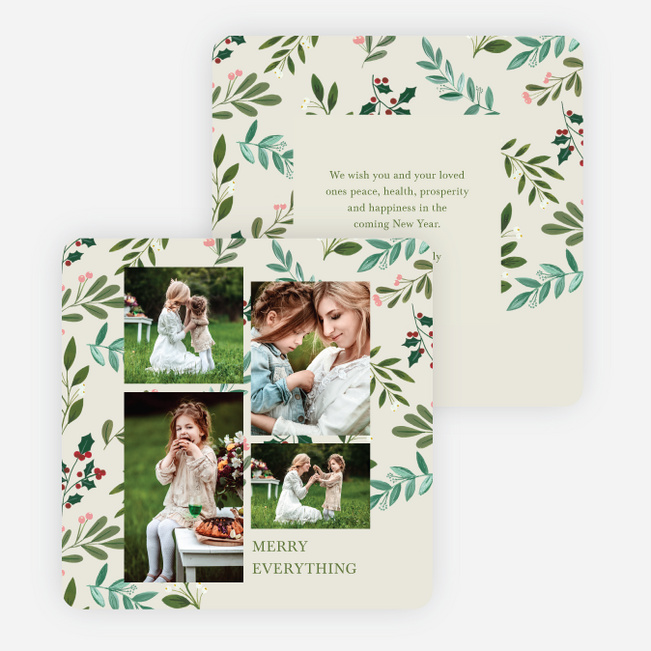 Delicate Greenery Multi Photo Holiday Cards - Multi