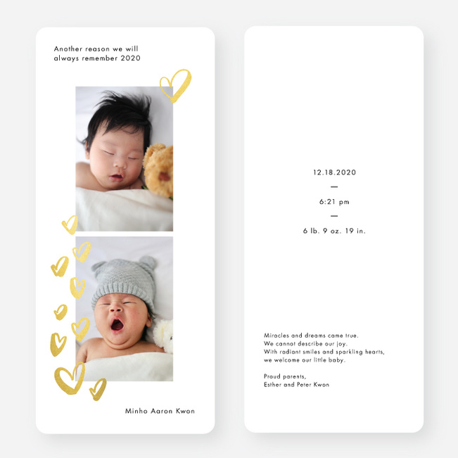 Foil Little Hearts Baby Announcements - Yellow