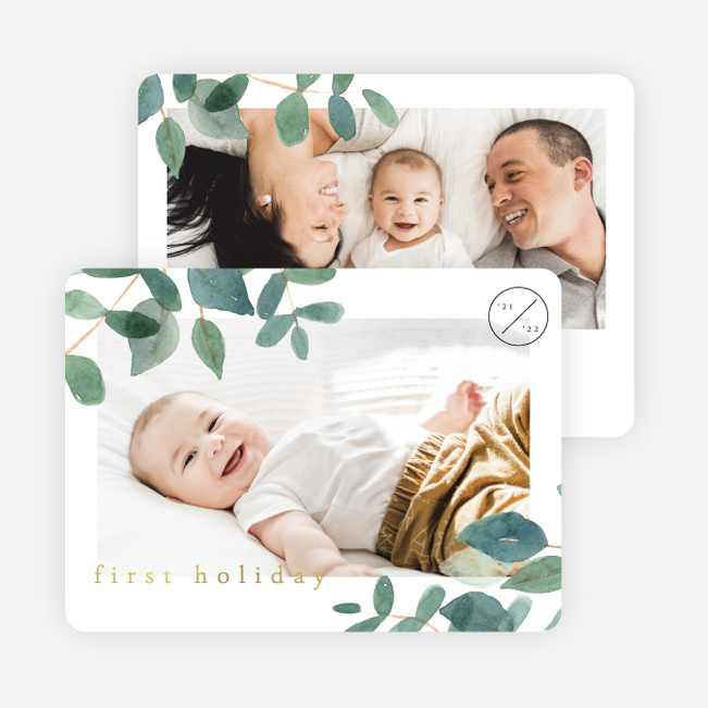 Foil Leafy Corners Christmas Cards - Yellow