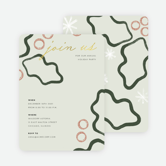 Foil Painted Holly Holiday Invitations - Green