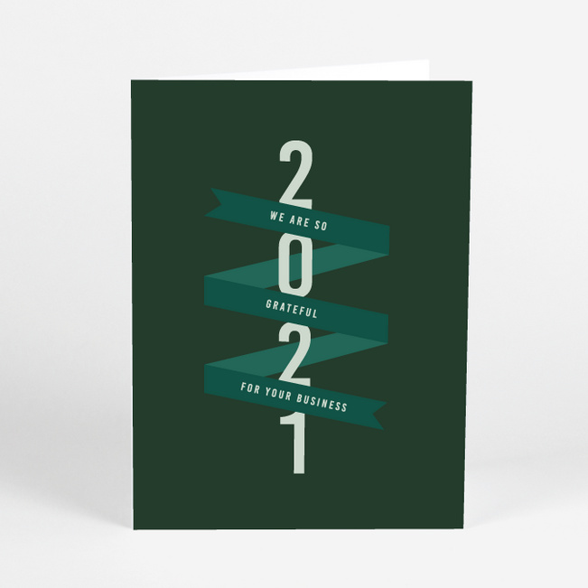 Gratitude Ribbon Business Holiday Cards - Green