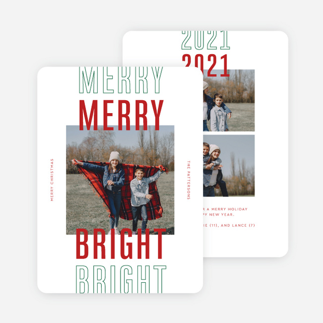 Merry Bright Outline Christmas Cards - Multi