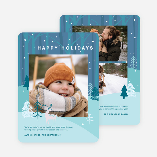 Winter Woodlands Holiday Cards and Invitations - Blue