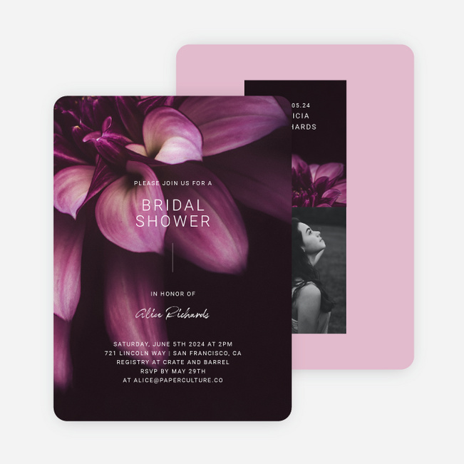 Beautiful Dahlia Bridal Shower Invitations - Purple