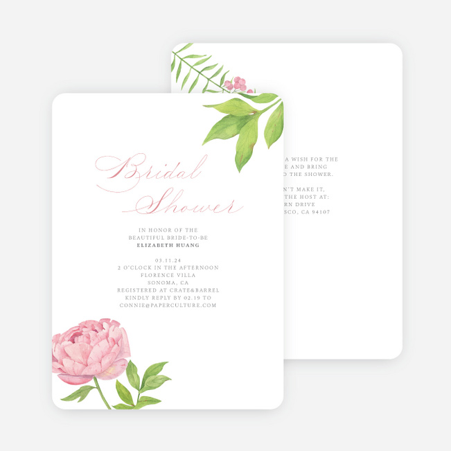 Lovely Peony Bridal Shower Invitations - Pink