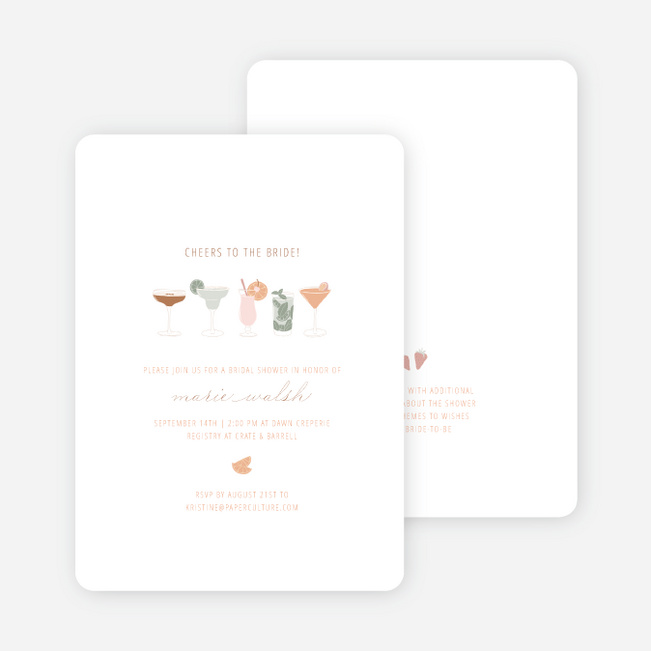 Tasty Cocktails Bridal Shower Invitations - Orange