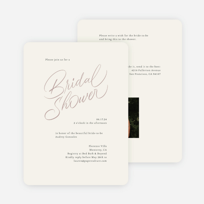 Unique Script Bridal Shower Invitations - Beige