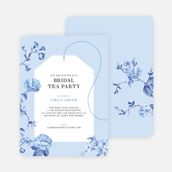 Floral Tea Party Bridal Shower Invitations - Blue