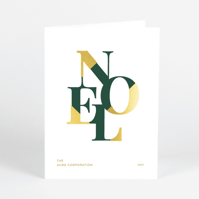 Foil Noel Stamp Business and Corporate Holiday Cards - Green
