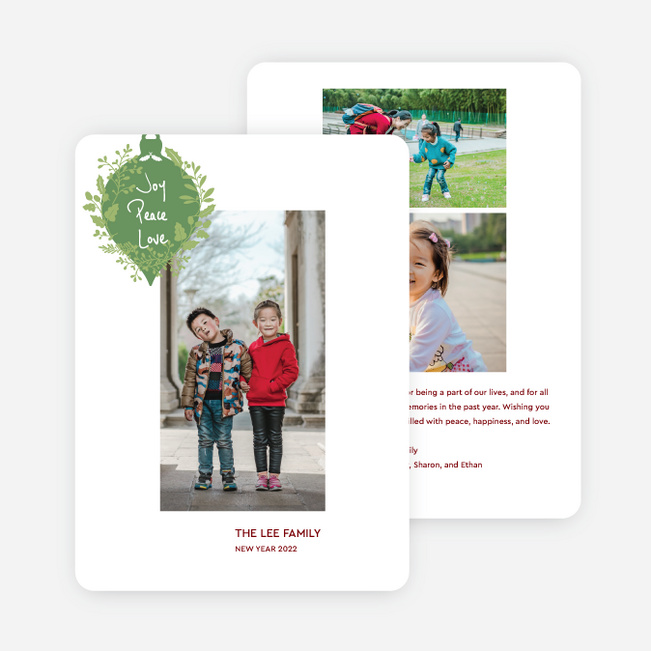 Leafy Ornament New Year Cards and Invitations - Green