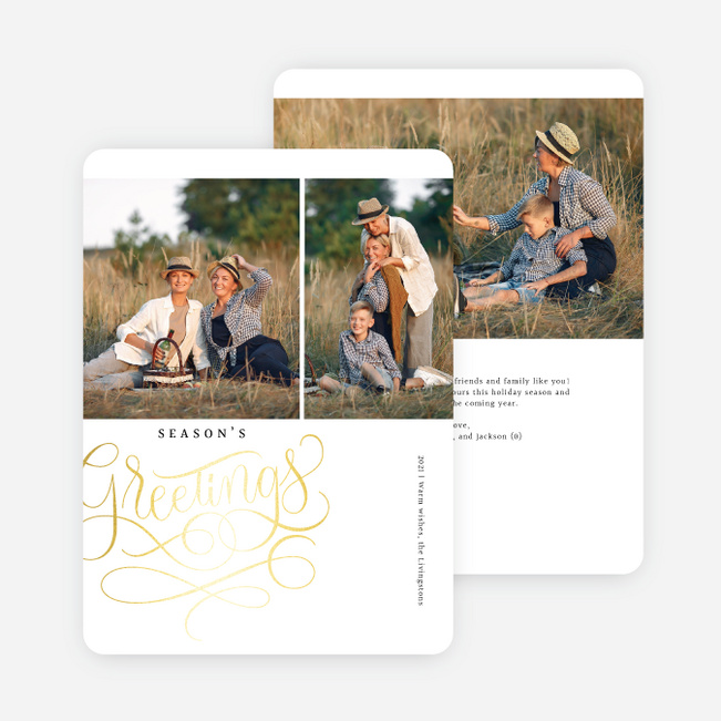 Foil Elaborate Script Multi Photo Holiday Cards - Yellow
