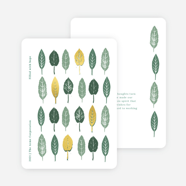 Foil Leafy Stamp Business and Corporate Holiday Cards - Yellow