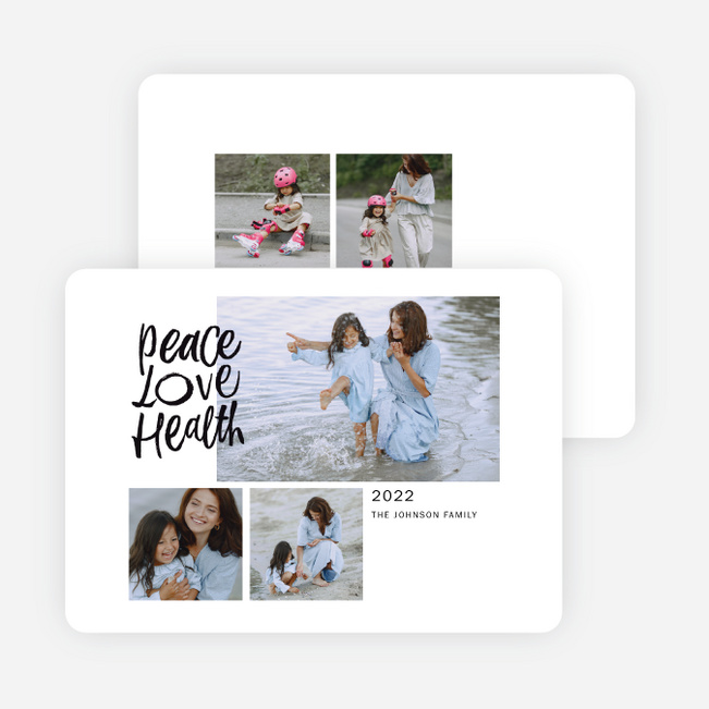 Peace Love Health New Year Cards and Invitations - White