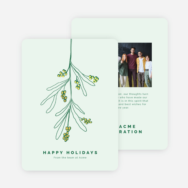 Foil Hanging Mistletoe Corporate Holiday Cards & Corporate Christmas Cards - Yellow