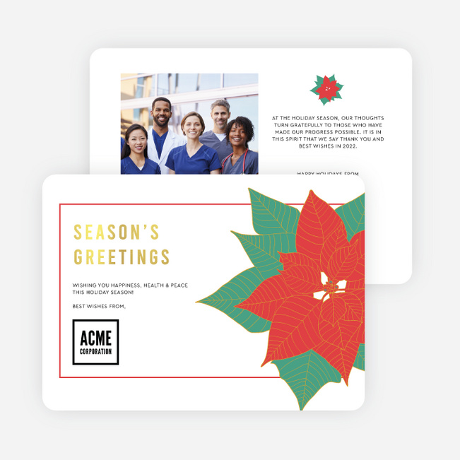 Foil Poinsettia Corporate Holiday Cards & Corporate Christmas Cards - White