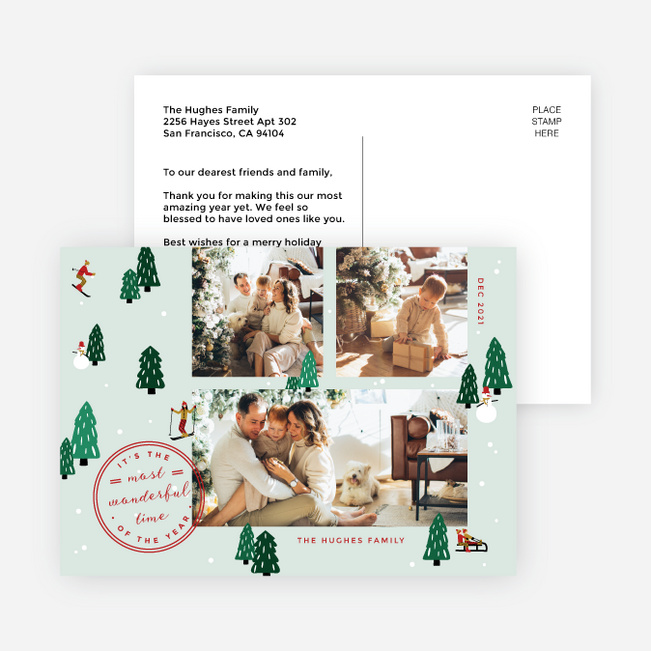 Ski Trip Holiday Cards and Invitations - Green