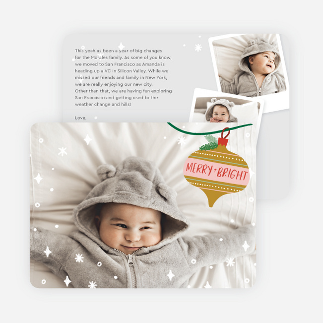 Merry Bright Ornament Holiday Cards and Invitations - Gray