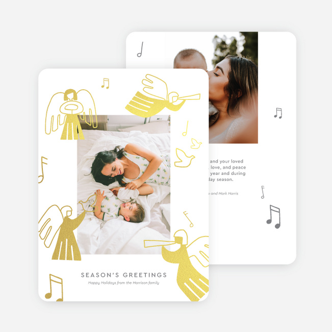 Foil Angel Choir Christmas Cards - Yellow