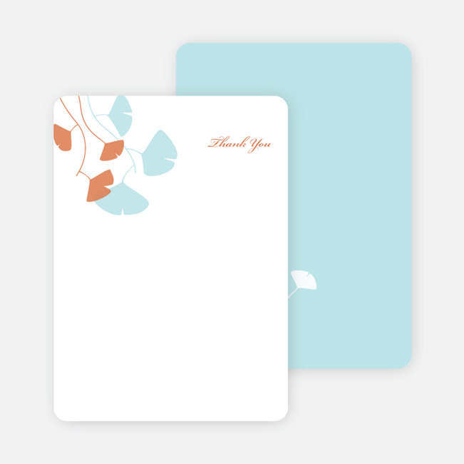Thank You Card for Bridal Shower Invitations: Leaves - Aqua