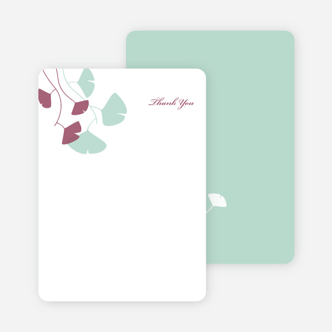 Thank You Card for Bridal Shower Invitations: Leaves - Mint Green