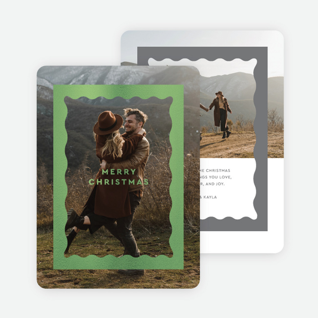 Foil Wavy Frame Christmas Cards - Green