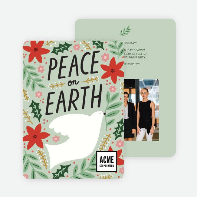 Spreading Peace Corporate Holiday Cards & Corporate Christmas Cards - Green
