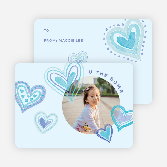Watercolor Hearts Valentine’s Day Cards - Blue