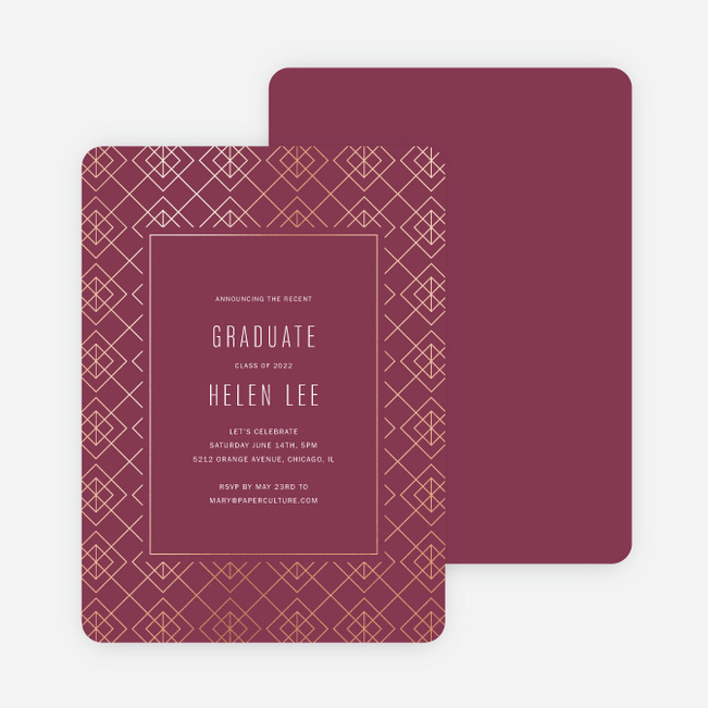Foil Geo Border Graduation Party Invitations - Red