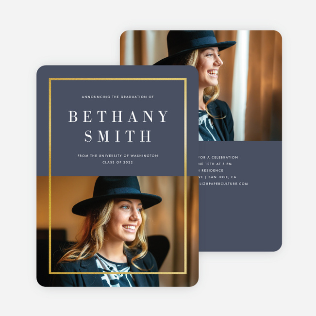 Foil Split Border Graduation Announcements - Blue