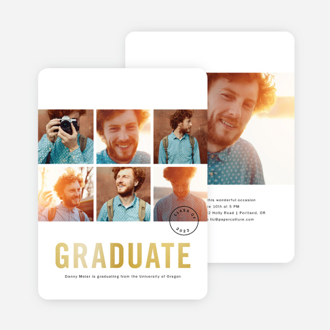 Foil Square Photos Graduation Announcements - Yellow