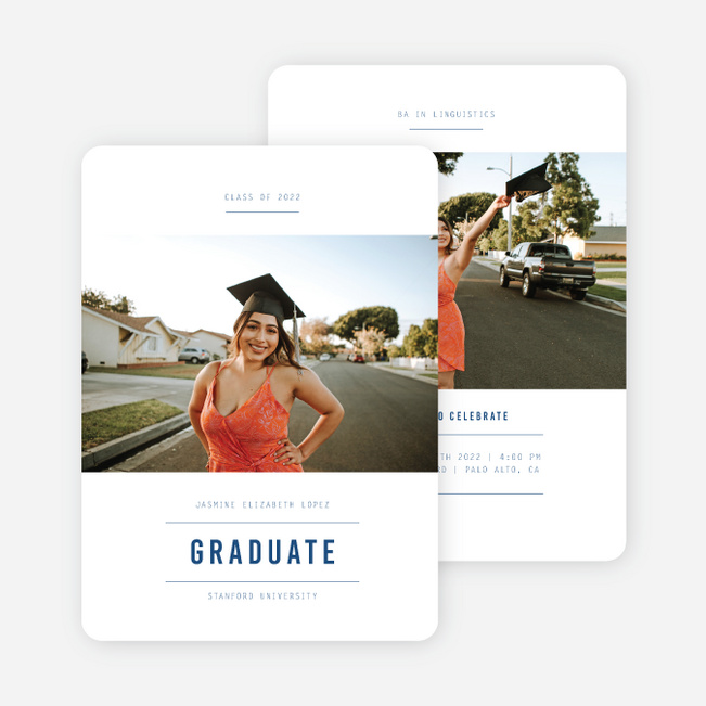 Modern Headline Graduation Announcements & Graduation Invitations - Blue