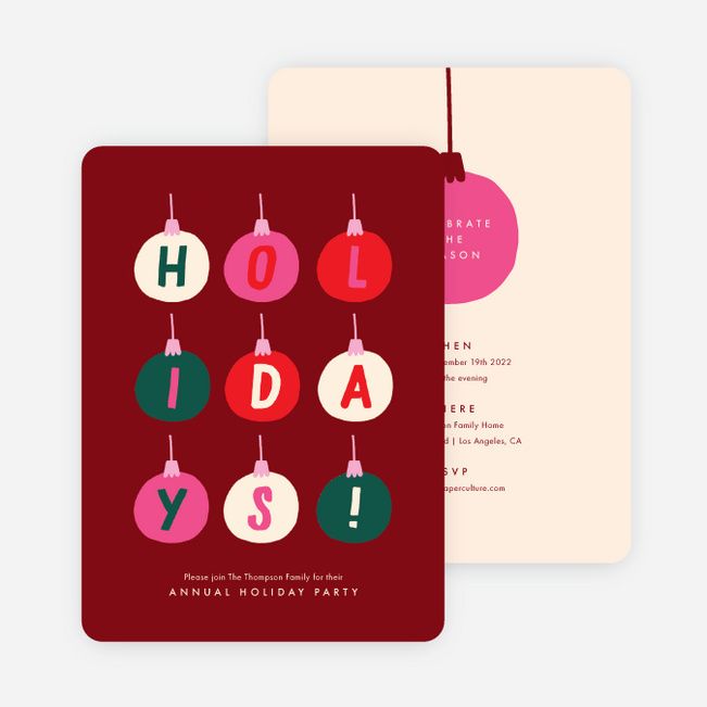 Happy Baubles Holiday Invitations - Red