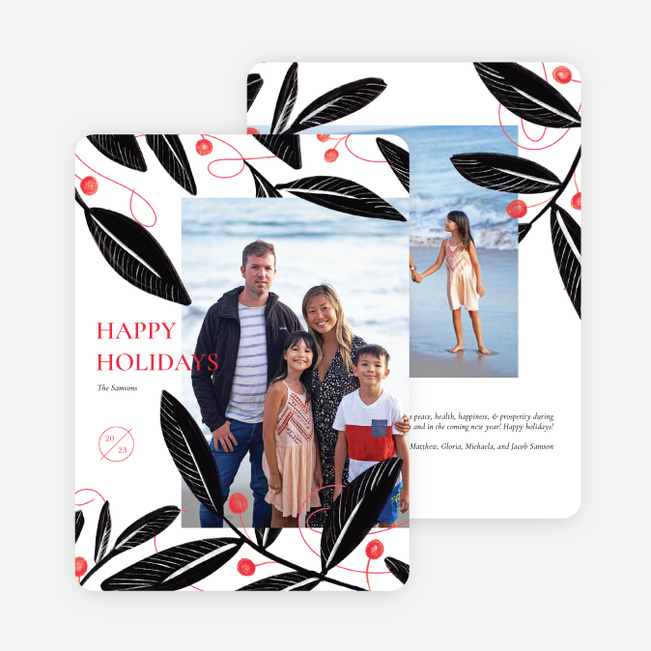 Bold Print Leaves Holiday Cards and Invitations - Multi