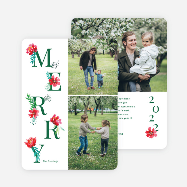 Merry Corsage Christmas Cards - Green
