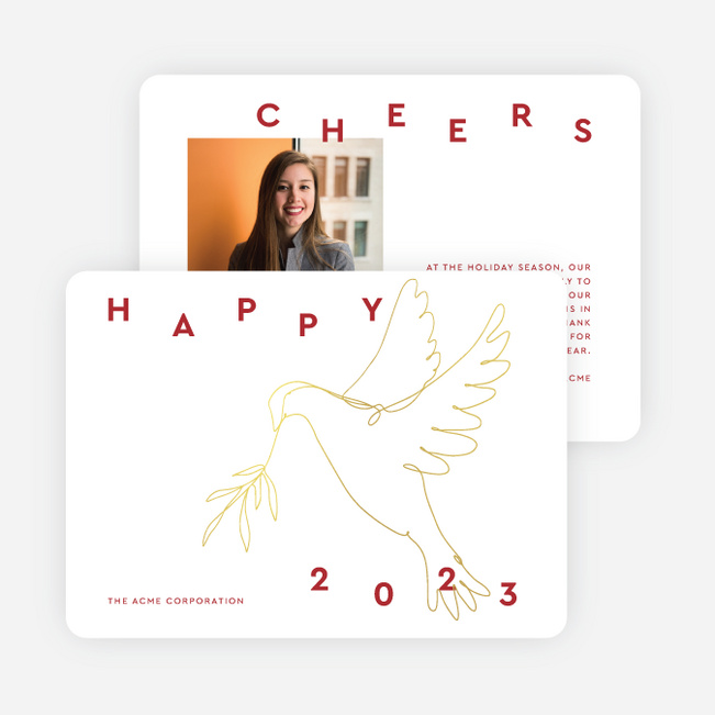 Foil Graceful Dove Corporate Holiday Cards & Corporate Christmas Cards - Yellow