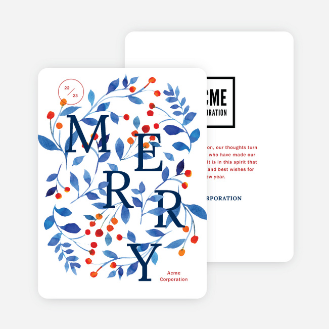 Wintry Leaves Corporate Holiday Cards & Corporate Christmas Cards - Blue